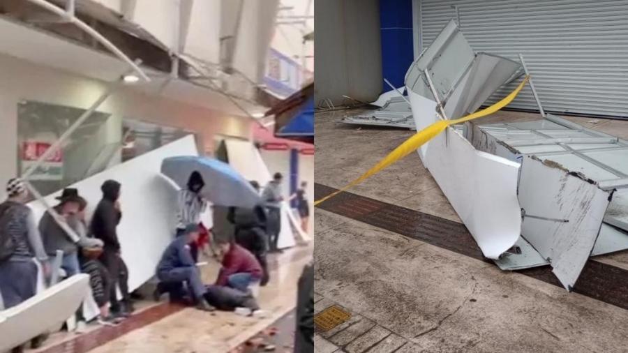 Queda de marquise foi registrada na manhã de hoje em Balneário Camboriú; duas mulheres ficaram feridas