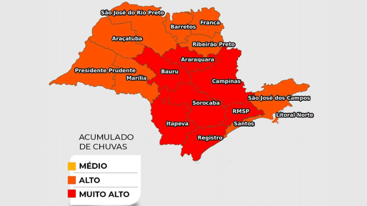 O acúmulo de chuva é calculado de acordo com o volume de água concentrado em uma área determinada durante um período específico.