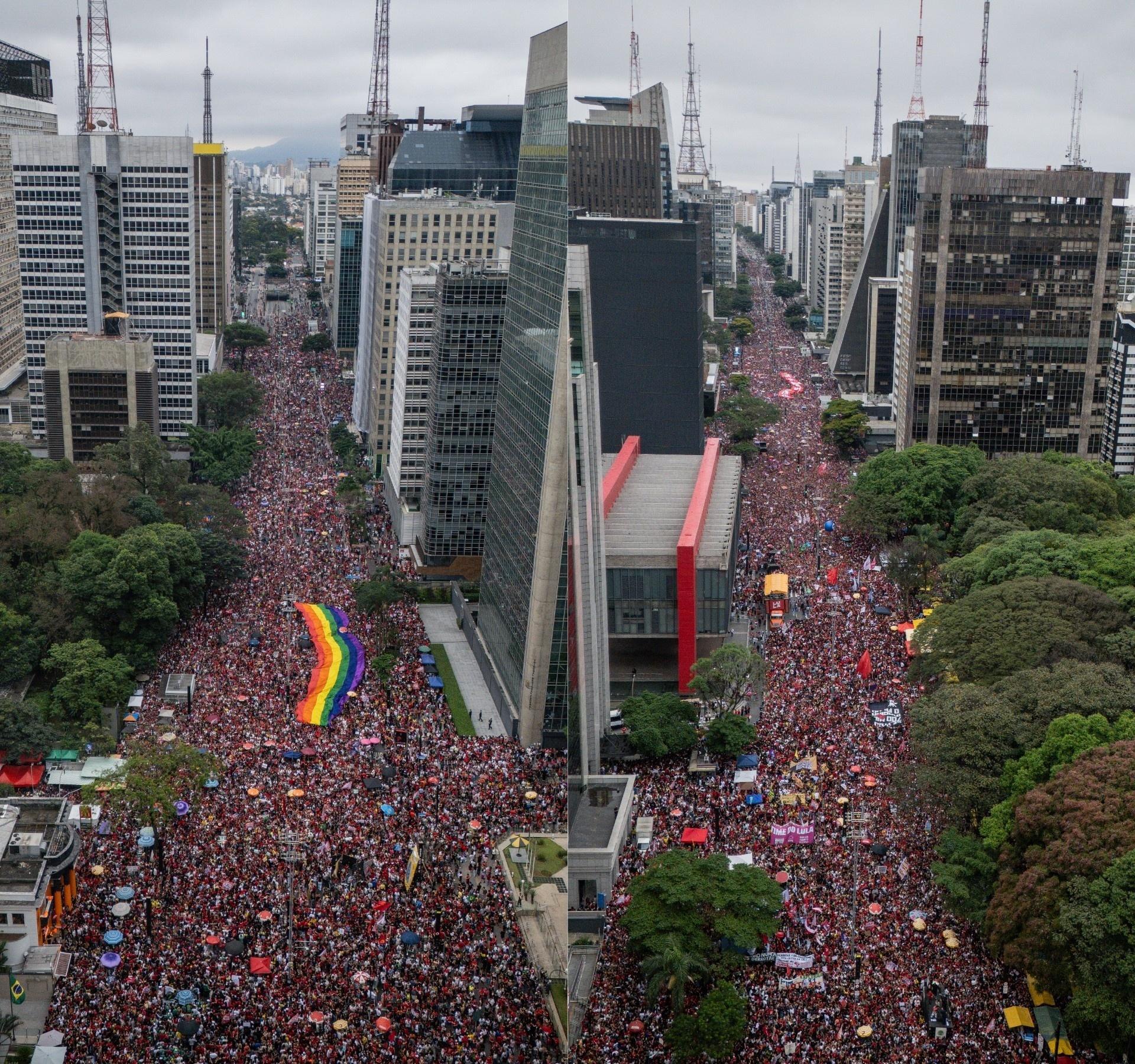 Público na Paulista se concentrou entre as ruas Bela Cintra (foto à esq., aon funfo) e a Pamplona (à dir., ao fundo) - undefined