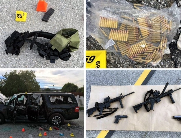4.dez.2015 - As autoridades divulgaram imagens das armas e munições utilizadas pelos suspeitos envolvidos em um tiroteio em San Bernardino (EUA) - EFE