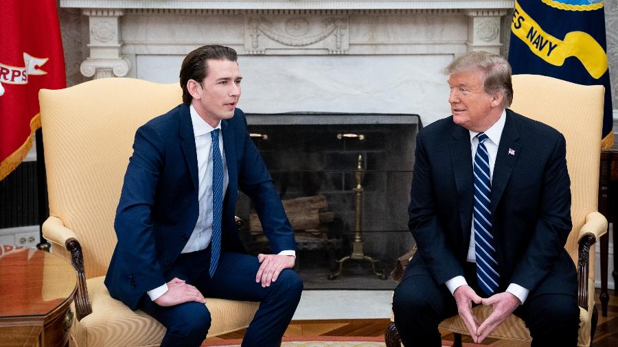 O presidente americano, Donald Trump, durante uma reunião com o chanceler austríaco, Sebastian Kurz, no Salão Oval da Casa Branca - Erin Schaff/The New York Times