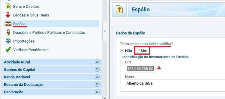 Como fazer declaração de espólio 3 IR Espolio Sobrep - Reprodução - Reprodução