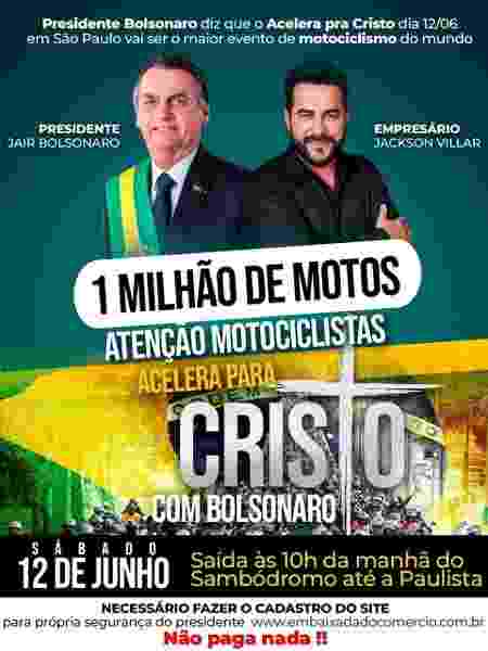 Propaganda de 'motociata' de Bolsonaro - ReproduÃ§Ã£o - ReproduÃ§Ã£o
