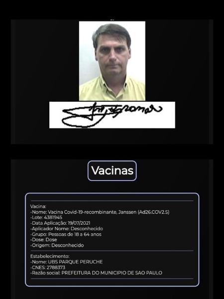 Suposto cartão de vacinação digital de Jair Bolsonaro vazado nas redes - Reprodução