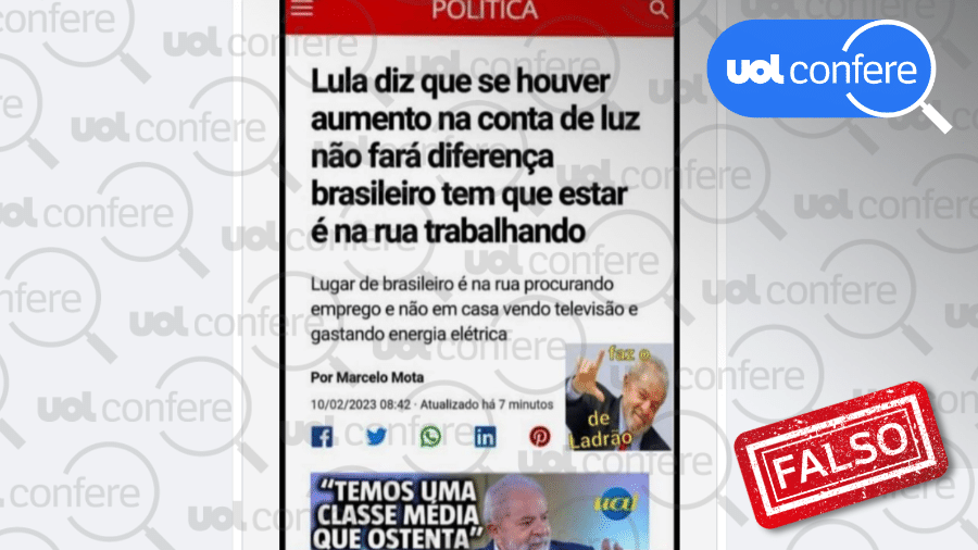 14.fev.2023 - O g1 não publicou nenhuma matéria com esse título. Também não há um repórter chamado Marcelo Mota na equipe do portal - Arte/UOL sobre Reprodução/Facebook