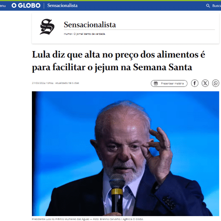 Texto do 'Sensacionalista', hospedado no site do jornal O Globo, é compartilhado fora de contexto