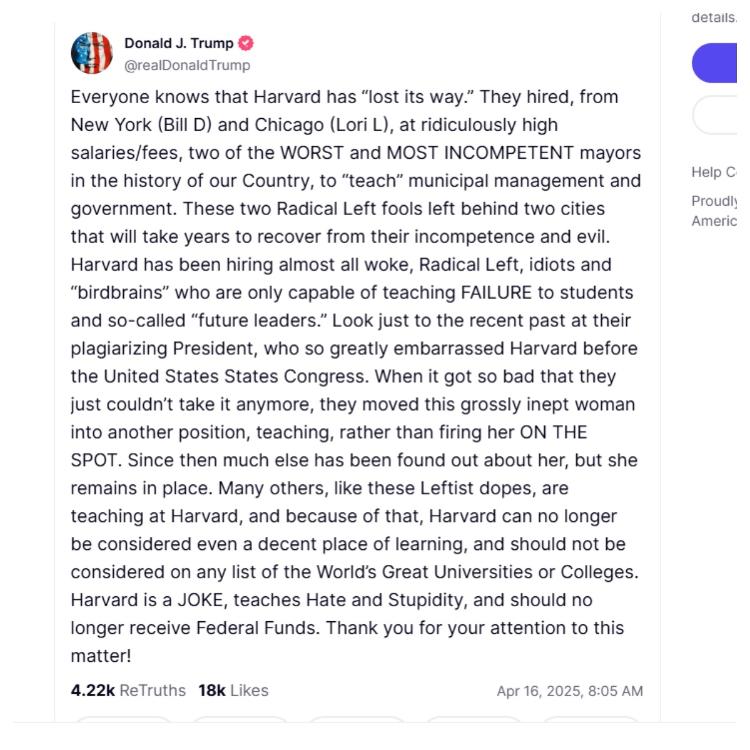 Donald Trump fez novas críticas à Harvard Donald Trump fez novas críticas à Harvard