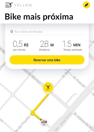 Interface do aplicativo da Yellow, com valor fictício - Divulgação - Divulgação