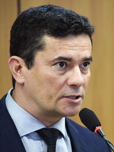 4.fev.2019 - O ministro da Justiça e Segurança Pública, Sergio Moro, em entrevista coletiva sobre seu projeto de lei anticrime, em Brasília - Evaristo Sá/AFP
