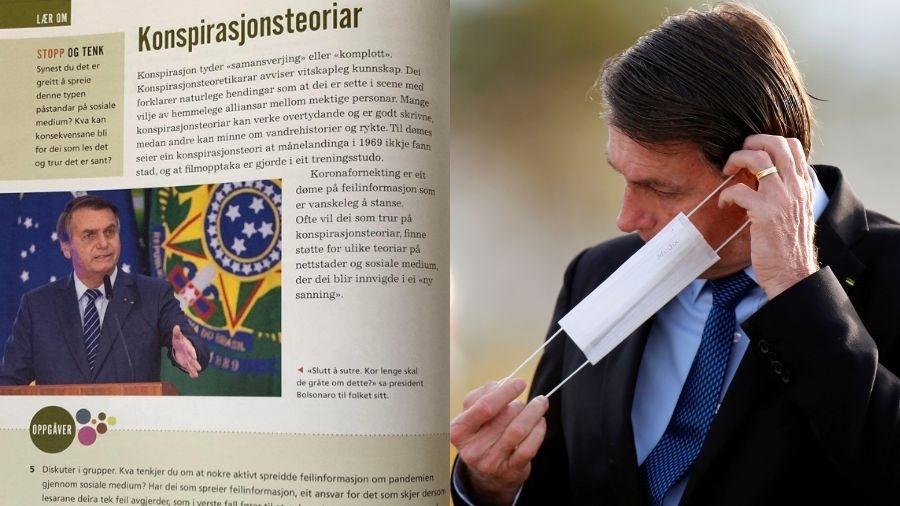 Livro de ensino primário da Noruega usa presidente Jair Bolsonaro (PL) como exemplo de negacionismo na pandemia de covid-19 - Reprodução/@avelarlarissah e Adriano Machado/Reuters