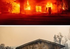 Antes e depois do incêndio em Greenville, na Califórnia (EUA) - JOSH EDELSON / AFP