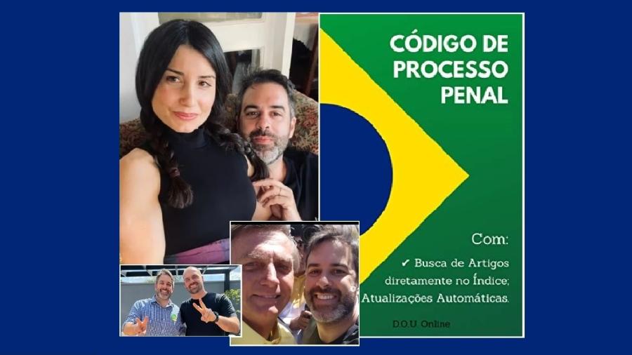 A procuradora Gabriela Hossri com seu marido, Nelson Hossri, e este com Eduardo e Jair Bolsonaro. E a capa do Código de Processo Penal - Reproduções