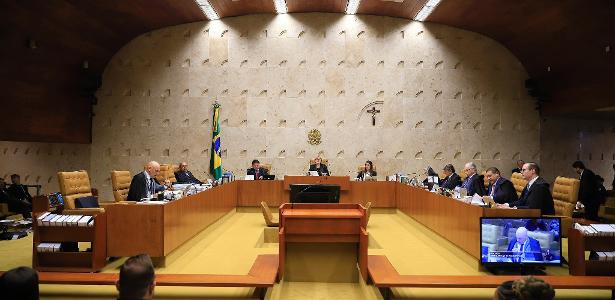 Os ministros do STF durante a sessão plenária desta quinta-feira