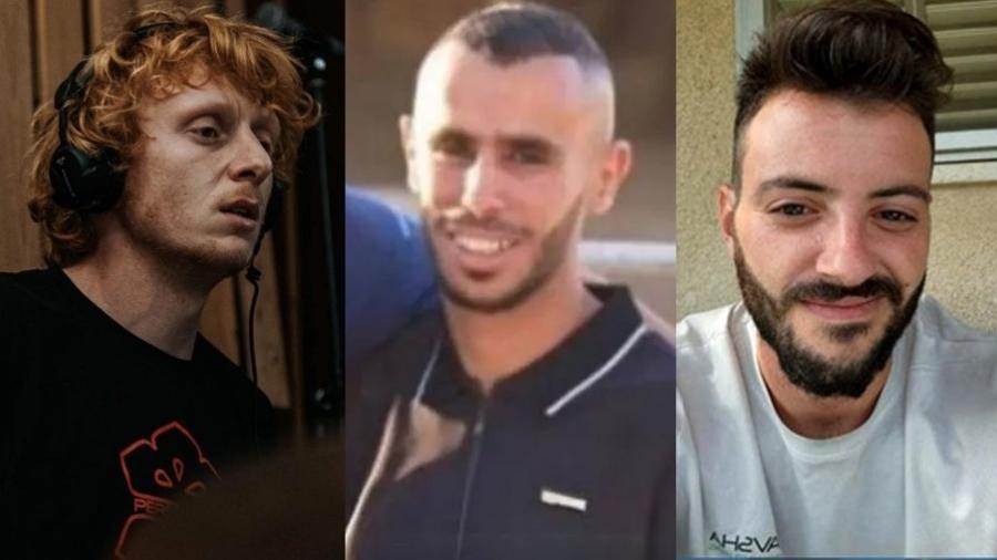 Reféns do Hamas mortos pelo exército israelense: da esquerda para a direita, Yotam Haim, Samar Talalka e Alon Shamriz