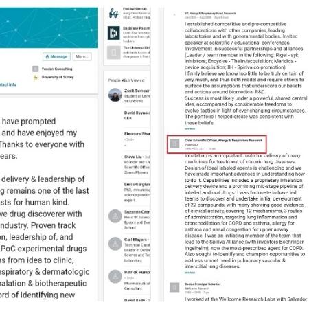 Michael Yeadon disse no LinkedIn ter trabalhado na Pfizer de 1995 a 2011