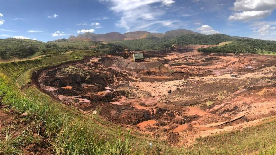 25.jan.2019 - Imagem da lama que se espalhou pela região de Brumadinho (MG) após rompimento de uma barragem da mineradora Vale - Uarlen Valério/O Tempo/Estadão Conteúdo