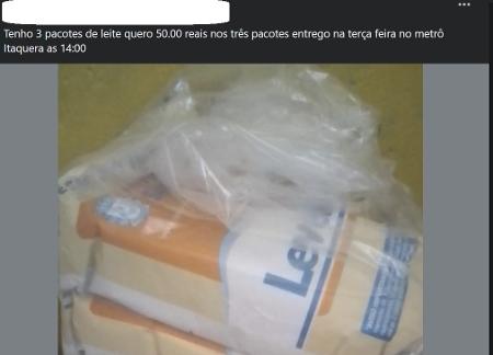 Publicação em grupo que vende leite em pó distribuído pela prefeitura - Reprodução/Facebook - Reprodução/Facebook