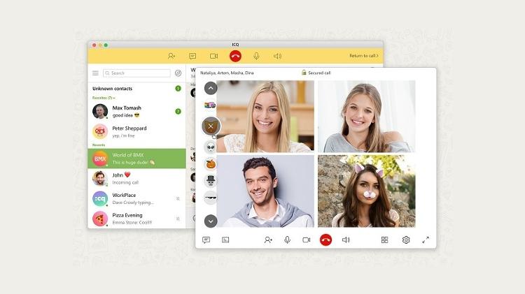 Interface de chamada de vídeo do ICQ em app para Mac e Windows; app atualmente está bem parecido com WhatsApp e Telegram
