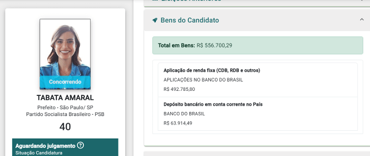 Contas de Tabata Amaral (PSB) em 2024 são idênticas as da sua última candidatura, em 2022