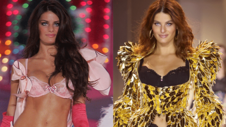 Isabeli Fontana no Victoria's Secret Fashion Show de 2005, à esquerda. À direita, no evento de 2024