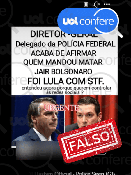 13.mai.2025 - PF concluiu investigações e afirmou 3 vezes que Adélio Bispo agiu sozinho - Arte/UOL sobre Reprodução Facebook