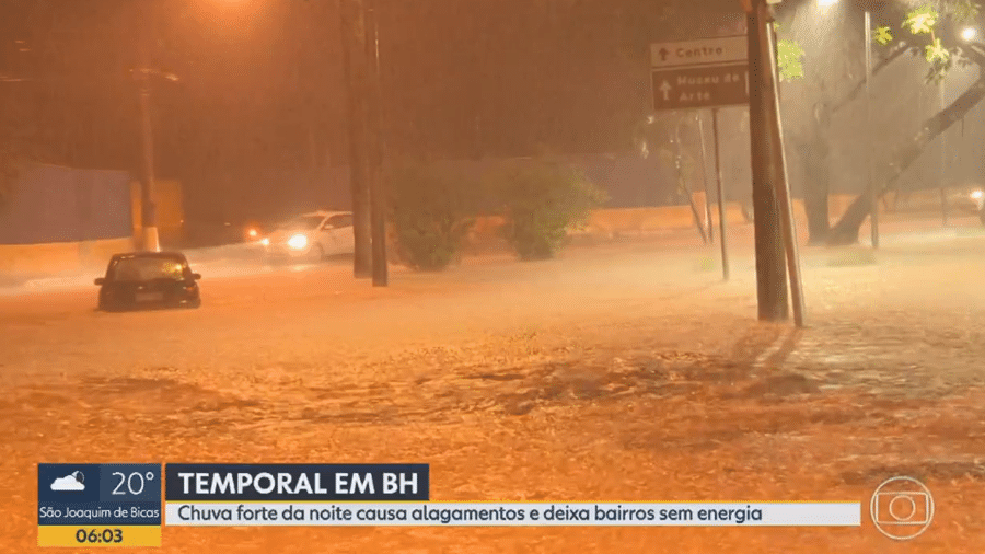 Temporal em Belo Horizonte causou várioas alagamentos e interdição de vias - Reprodução/TV Globo