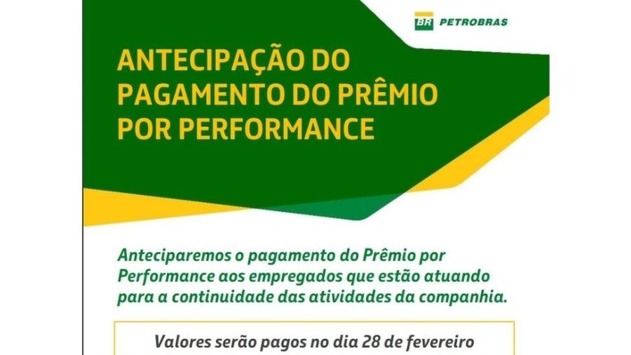 A petroleira promete pagar 30% do valor total prometido pelo PPP a cada funcionário no dia 28 de fevereiro, três meses antes do previsto - Petrobras
