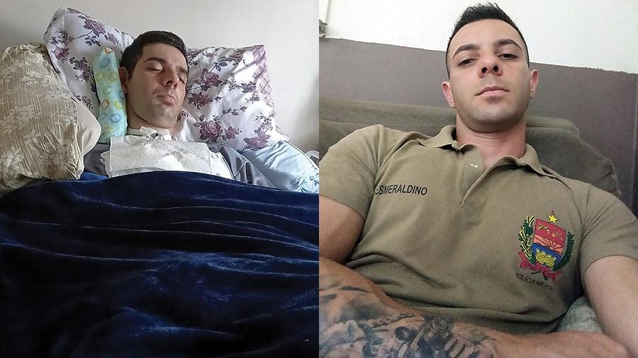 O soldado Esmeraldino vive na cama, não fala e se alimenta por uma sonda desde que foi baleado - Arquivo pessoal