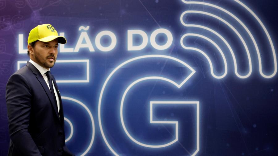 Ministro das Comunicações, Fábio Faria, durante sessão do leilão do 5G, em Brasília - Ueslei Marcelino/Reuters