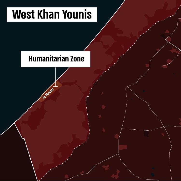 Mapa de Israel indica Al-Mawasi, local onde ficará a zona Humanitária no sul da Faixa de Gaza