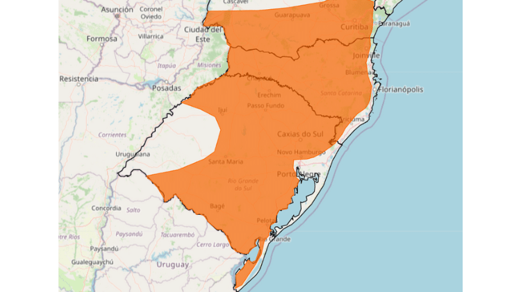 Área de alerta de perigo para geada