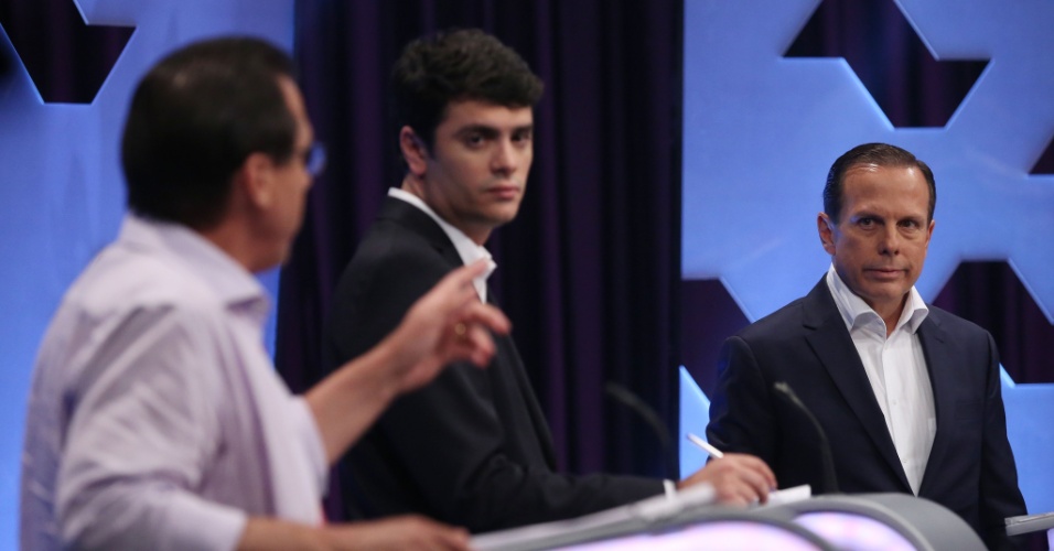 19.set.2018 - O candidato ao governo de SP, Joao Doria (PSDB), durante debate promovido pelo UOL, Folha de S. Paulo e SBT na sede da emissora