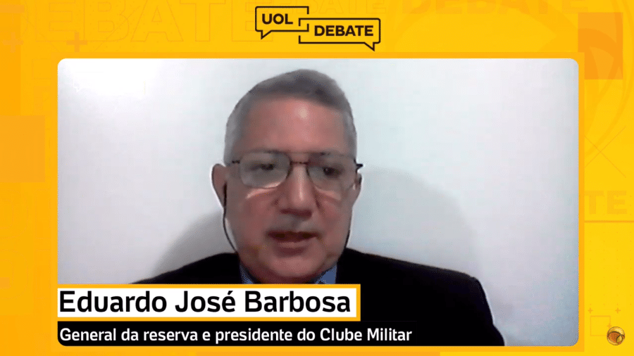 19.jun.2020 - General Eduardo José Barbosa, presidente do Clube Militar, em debate mediado pelo colunista Reinaldo Azevedo - Reprodução/YouTube
