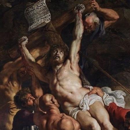 Obra de Jesus sendo erguido na cruz, de Rubens - Domínio Público
