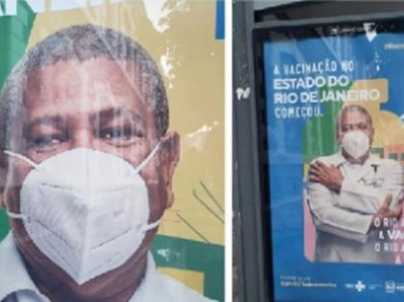 Banner de campanha do governo do Rio mostra máscara de cabeça para baixo - Reprodução/Twitter/_fabioreis