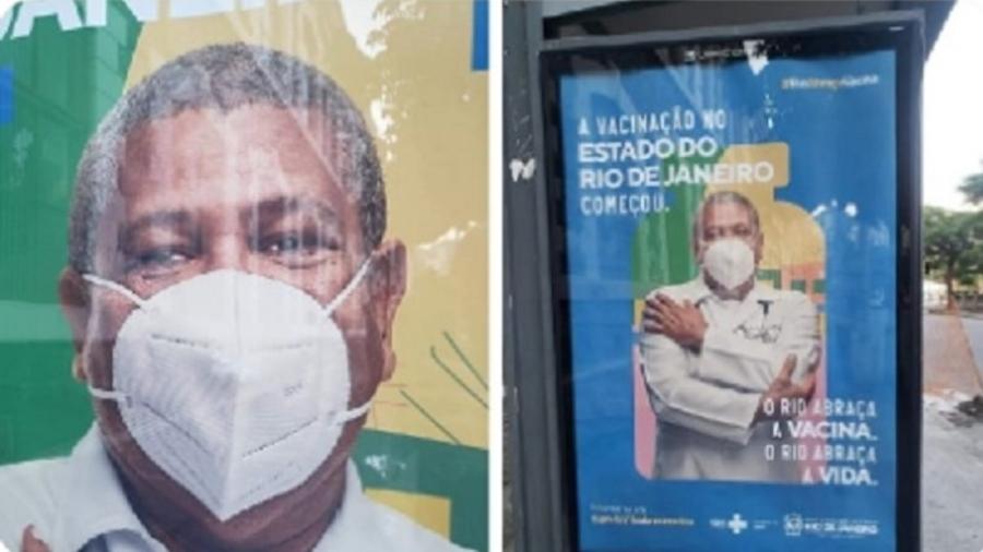 Banner de campanha do governo do Rio mostra máscara de cabeça para baixo - Reprodução/Twitter/_fabioreis