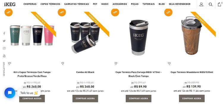 Ikeg vende, além de copos, garrafas térmicas e chopeiras - Reprodução - Reprodução
