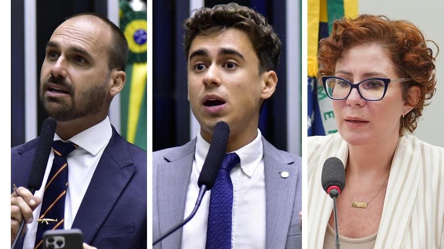 Eduardo Bolsonaro (PL-SP), Nikolas Ferreira (PL-MG) e Carla Zambelli (PL-SP)