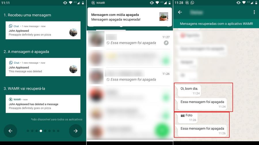Teste do WAMR, app que recupera mensagens apagadas do WhatsApp - Reprodução