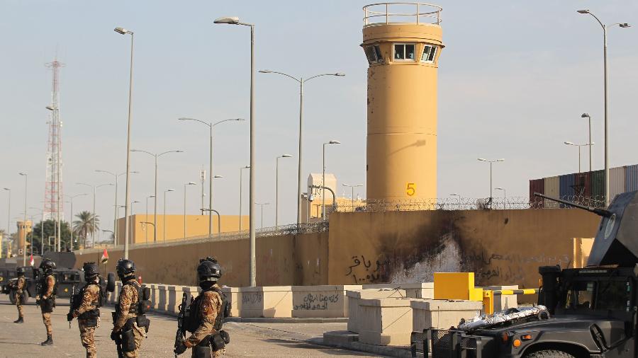 2.jan.2019 - Forças antiterrorismo do Iraque fazem a segurança da embaixada dos EUA em Bagdá - Ahmad al-Rubaye/AFP