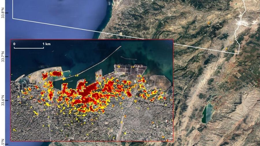 Imagens de satélite da Nasa mostraram quão destrutiva foi a explosão na capital libanesa - Nasa/Divulgação