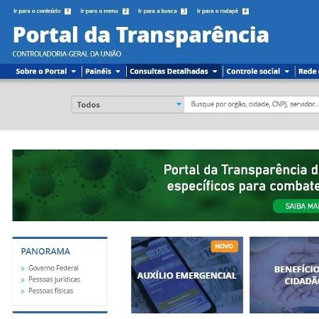 Captura de tela da página inicial do Portal da Transparência do Governo Federal - Reprodução