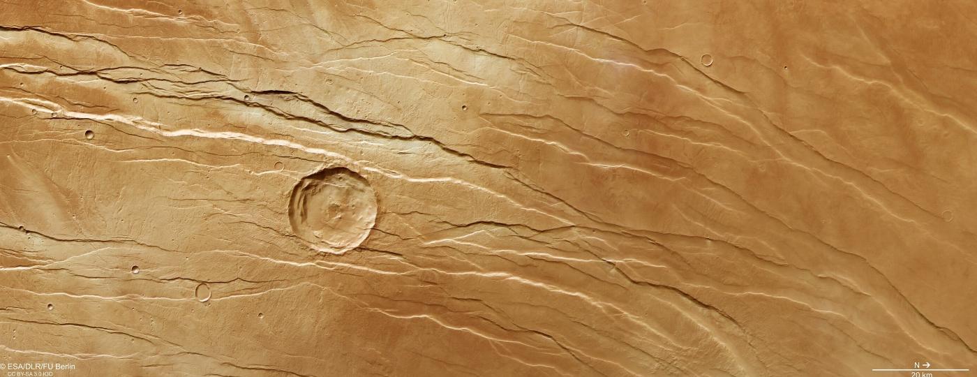 Detalhes da Tantalus Fossae foram registrados pelo orbitador Mars Express - ESA/DLR/FU Berlin