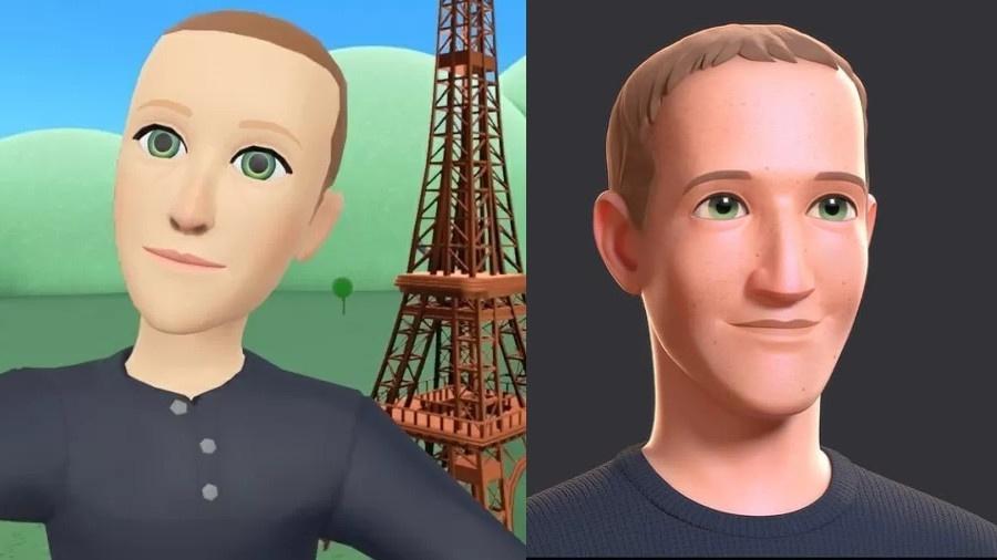 À esquerda, a primeira foto de Mark Zuckerberg no Horizon Worlds ; à direita, imagem postada pelo executivo após críticas ao visual do metaverso - Reprodução