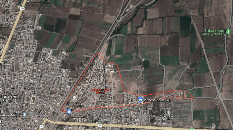 Ghanshyam Nagar is located in India in a separate area between an urban area and a large plantation area - Reproduction/Google Maps - Reproduction/Google Maps