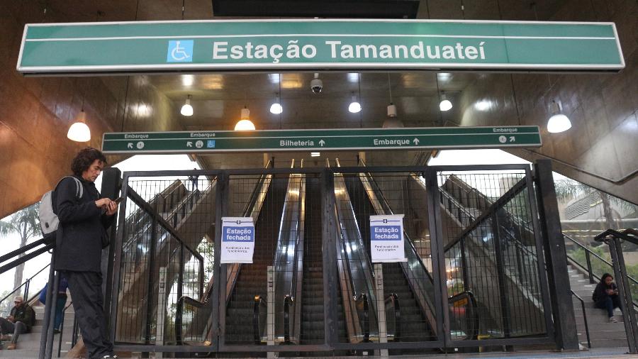 Vista da Estação Tamanduateí, da Linha 2-Verde do Metrô, na zona leste de São Paulo, durante a greve do Metrô e CPTM