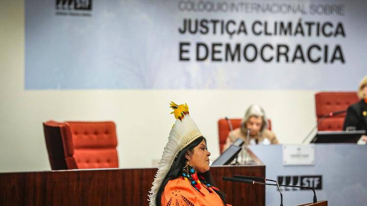 11.set.2023 - Ministra Sonia Guajajara fala em evento sobre Justiça Climática e Democracia, no STF
