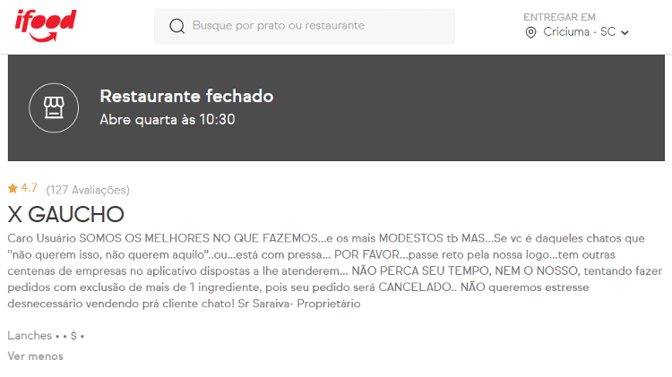 Reprodução/site do iFood