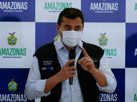 27.jan.2021 - O governador do Amazonas, Wilson Lima (PSC), durante coletiva em Manaus - Sandro Pereira/Fotoarena/Estadão Conteúdo