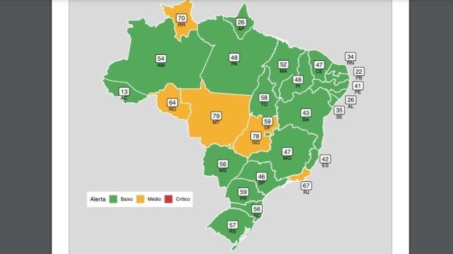 Mapa da Fiocruz mostra taxa de ocupação de leitos UTI por estados - Fiocruz